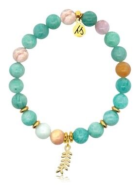 Gold Charm Collection - Multi Amazonite Gemstone Bracelet with Olive Branch Gold